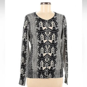 Talbots Silver & Black Damask Snake Print Button Down Cardigan Size M NWT